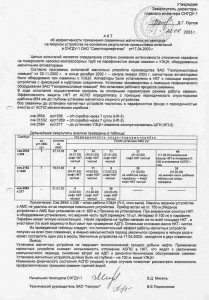 Акт об эффективности применения магнитных активаторов в СНГДУ-1 ОАО "Самотлорнефтегаз"